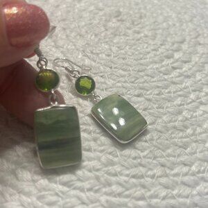 Beautiful LARSONITE & PERIDOT Handmade Sterling 925 Dangle Earrings #919D